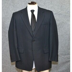 Hickey Freeman Boardroom Suit Jacket 42R Navy Blue Wool Blazer Union Made in USA
